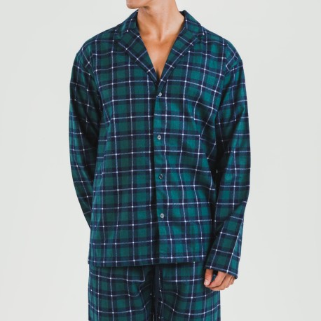 Pijama franela con solapa hombre Cuadro Ruz verde