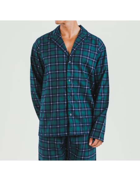 Pijama franela con solapa hombre Cuadro Ruz verde
