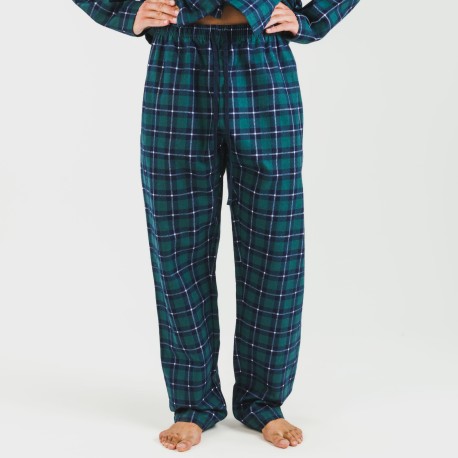 Pijama franela con solapa hombre Cuadro Ruz verde