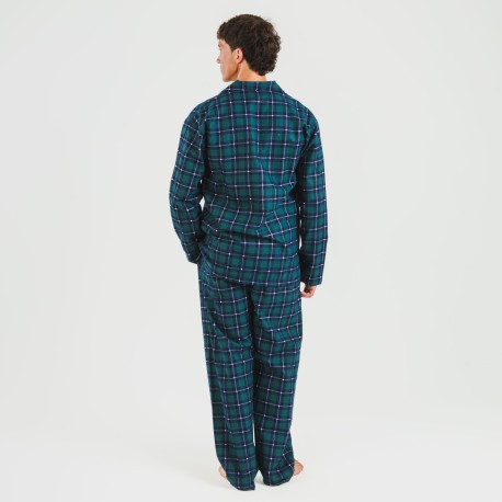 Pijama franela con solapa hombre Cuadro Ruz verde