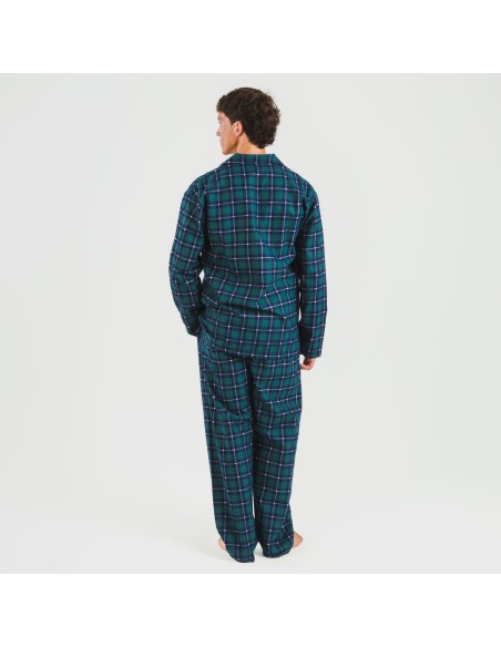 Pijama franela con solapa hombre Cuadro Ruz verde