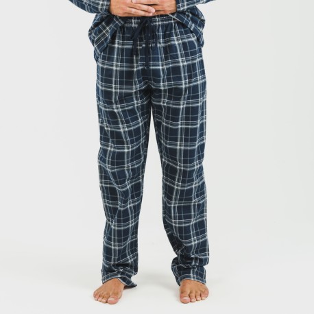 Pijama franela con solapa hombre Cuadro Brais azul