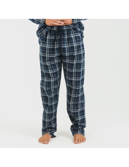 Pijama franela con solapa hombre Cuadro Brais azul