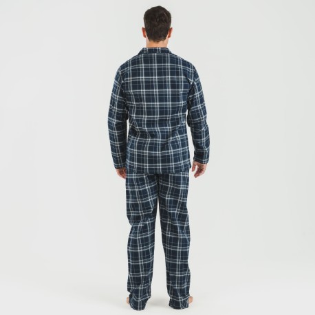 Pijama franela con solapa hombre Cuadro Brais azul