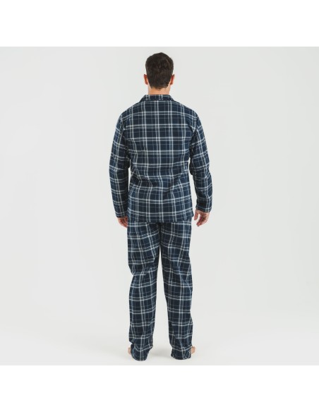 Pijama franela con solapa hombre Cuadro Brais azul
