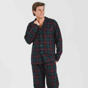 Pijama franela con solapa hombre Cuadro Roman azul marino