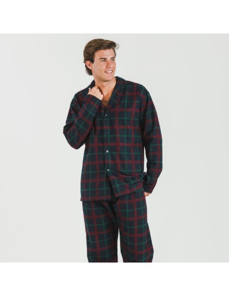 Pijama franela con solapa hombre Cuadro Roman azul marino