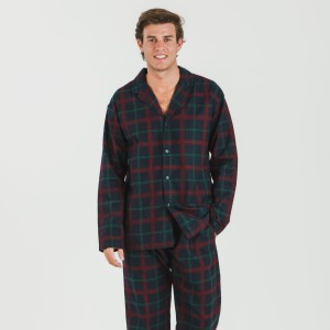 Pijama franela con solapa hombre Cuadro Roman azul marino 2