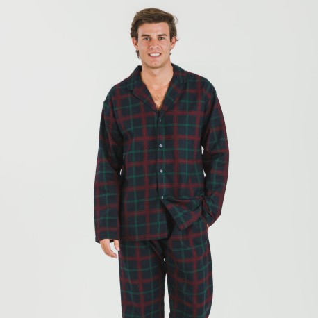 Pijama franela con solapa hombre Cuadro Roman azul marino