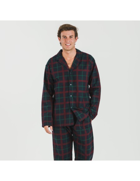 Pijama franela con solapa hombre Cuadro Roman azul marino