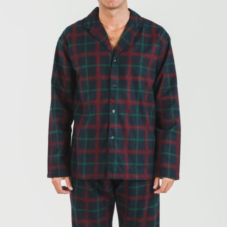 Pijama franela con solapa hombre Cuadro Roman azul marino