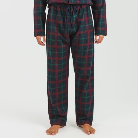 Pijama franela con solapa hombre Cuadro Roman azul marino