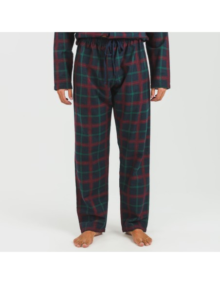 Pijama franela con solapa hombre Cuadro Roman azul marino