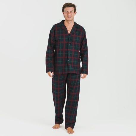 Pijama franela con solapa hombre Cuadro Roman azul marino