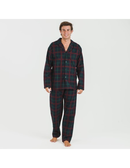 Pijama franela con solapa hombre Cuadro Roman azul marino