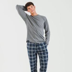 Pijama hombre franela Cuadro Brais gris mezcliyado