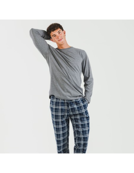 Pijama hombre franela Cuadro Brais gris mezcliyado