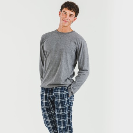 Pijama hombre franela Cuadro Brais gris mezcliyado