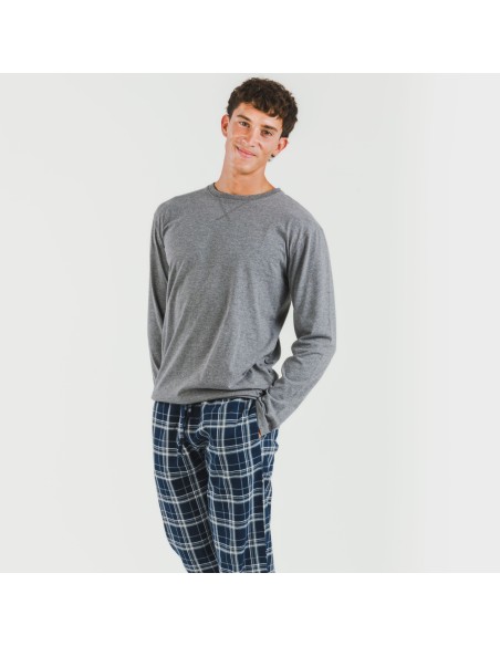 Pijama hombre franela Cuadro Brais gris mezcliyado