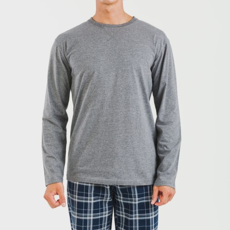 Pijama hombre franela Cuadro Brais gris mezcliyado