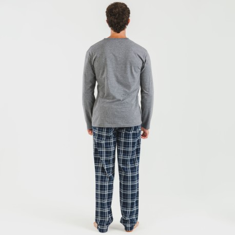 Pijama hombre franela Cuadro Brais gris mezcliyado