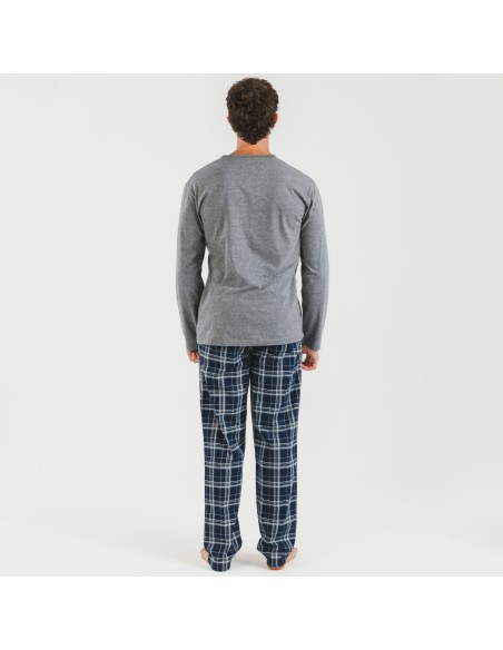 Pijama hombre franela Cuadro Brais gris mezcliyado