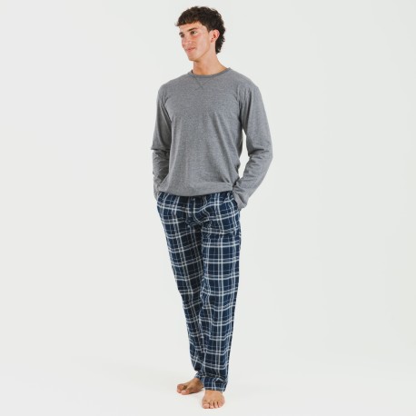 Pijama hombre franela Cuadro Brais gris mezcliyado