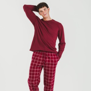 Pijama hombre franela Cuadro Nitari burdeos