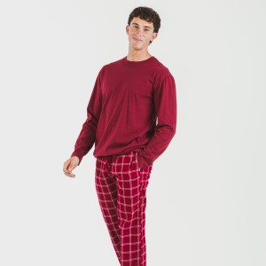 Pijama hombre franela Cuadro Nitari burdeos 2