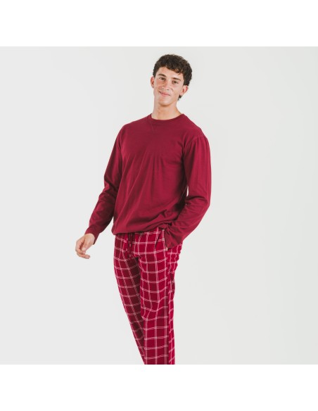 Pijama hombre franela Cuadro Nitari burdeos