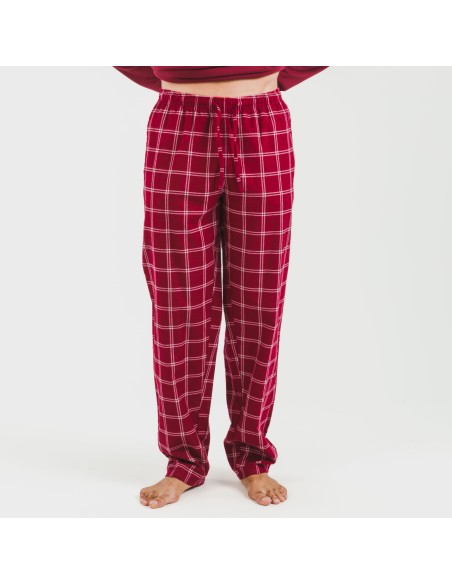 Pijama hombre franela Cuadro Nitari burdeos