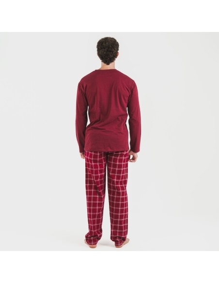 Pijama hombre franela Cuadro Nitari burdeos