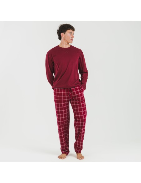 Pijama hombre franela Cuadro Nitari burdeos