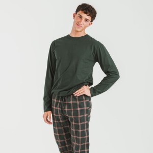 Pijama hombre franela Cuadro Nelby verde caceria