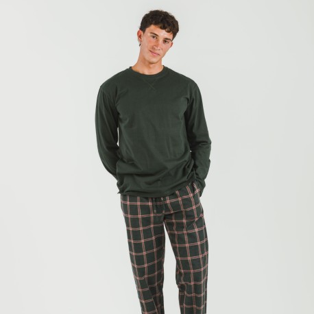 Pijama hombre franela Cuadro Nelby verde caceria