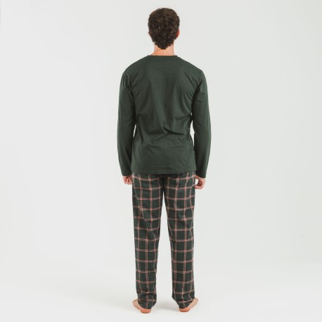 Pijama hombre franela Cuadro Nelby verde caceria