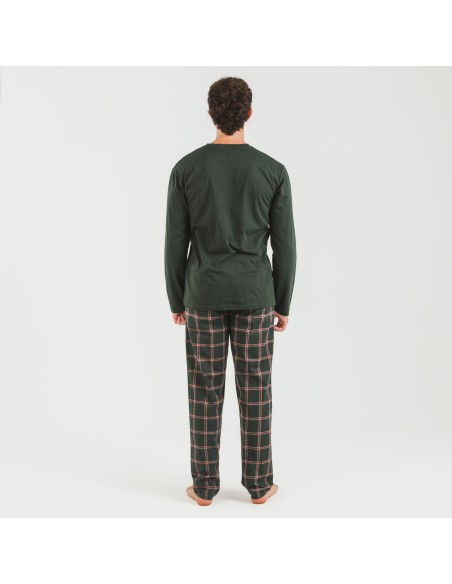 Pijama hombre franela Cuadro Nelby verde caceria