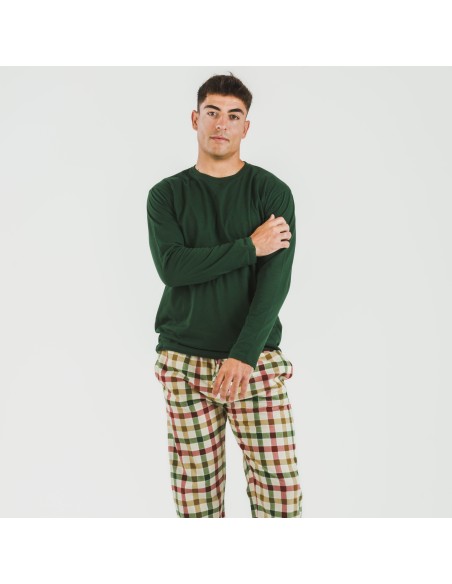 Pijama hombre franela Cuadro Delio verde