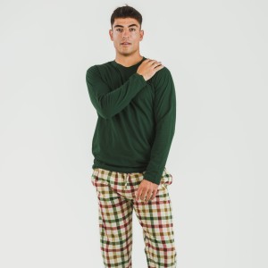 Pijama hombre franela Cuadro Delio verde 2