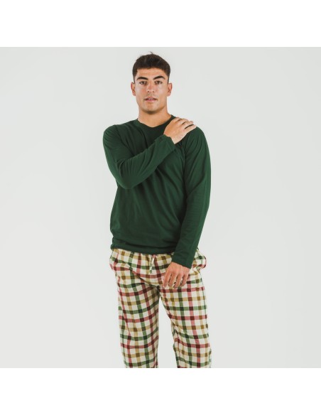 Pijama hombre franela Cuadro Delio verde