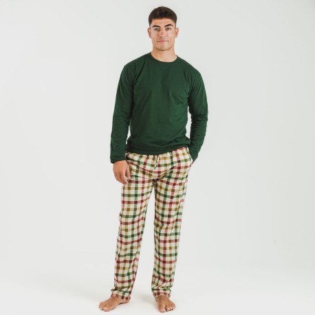 Pijama hombre franela Cuadro Delio verde