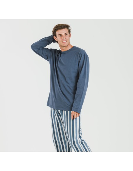 Pijama hombre franela Raya Alejo indigo