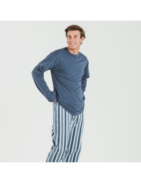 Pijama hombre franela Raya Alejo indigo