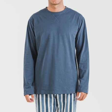 Pijama hombre franela Raya Alejo indigo