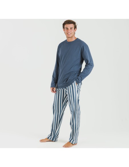 Pijama hombre franela Raya Alejo indigo