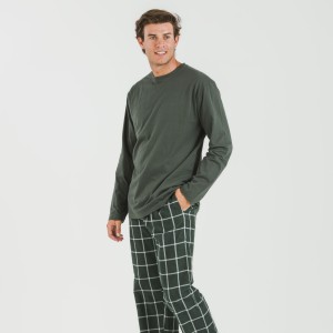 Pijama hombre franela Cuadro Andino verde caceria