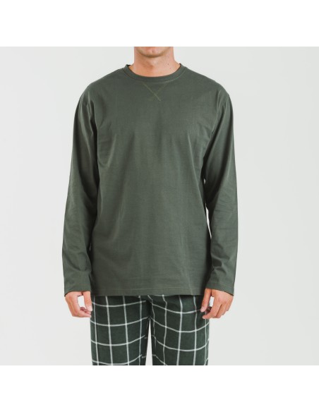 Pijama hombre franela Cuadro Andino verde caceria