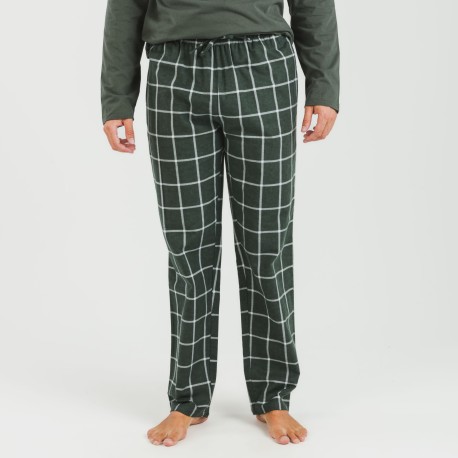 Pijama hombre franela Cuadro Andino verde caceria