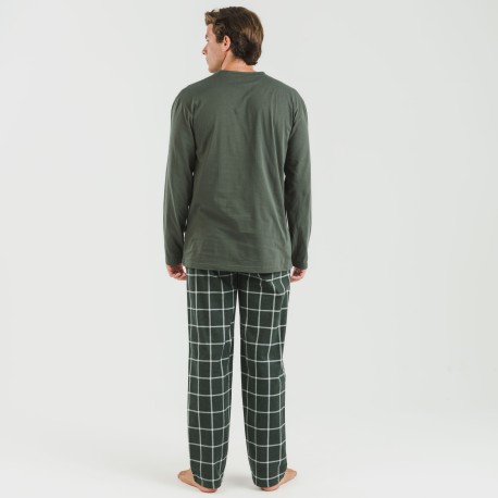 Pijama hombre franela Cuadro Andino verde caceria