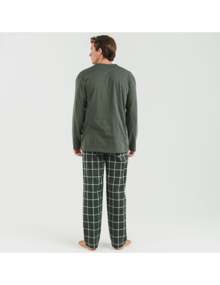 Pijama hombre franela Cuadro Andino verde caceria